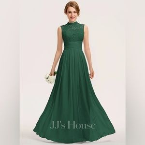 JJs House Hunter Green A-line Floor-Length Chiffon Lace Bridesmaid Dress #190702